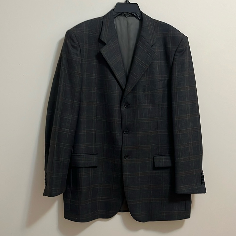 Manzini men’s blazer single breast size 44L gray striped checkered wool Italy